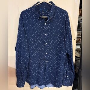 Ralph Lauren Navy Button-Down Shirt with White Micro Print